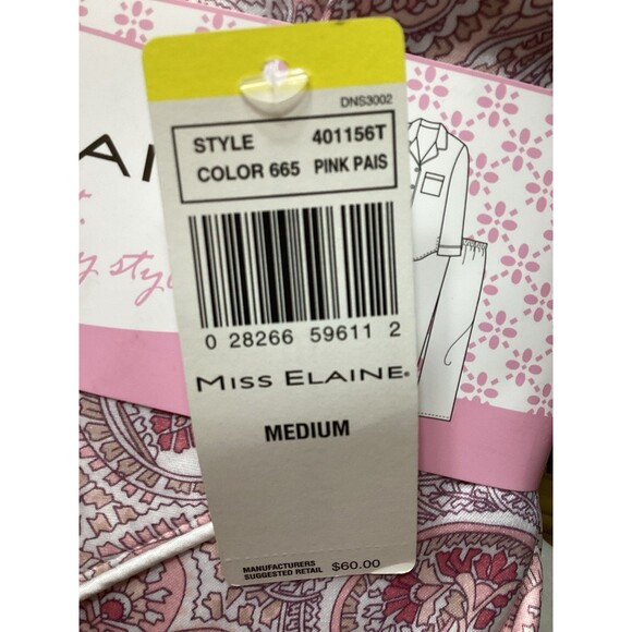 MISS ELAINE Size Medium Pajama PJ Set Pink Button Down L/S Polyester Blend NWT - Picture 5 of 10